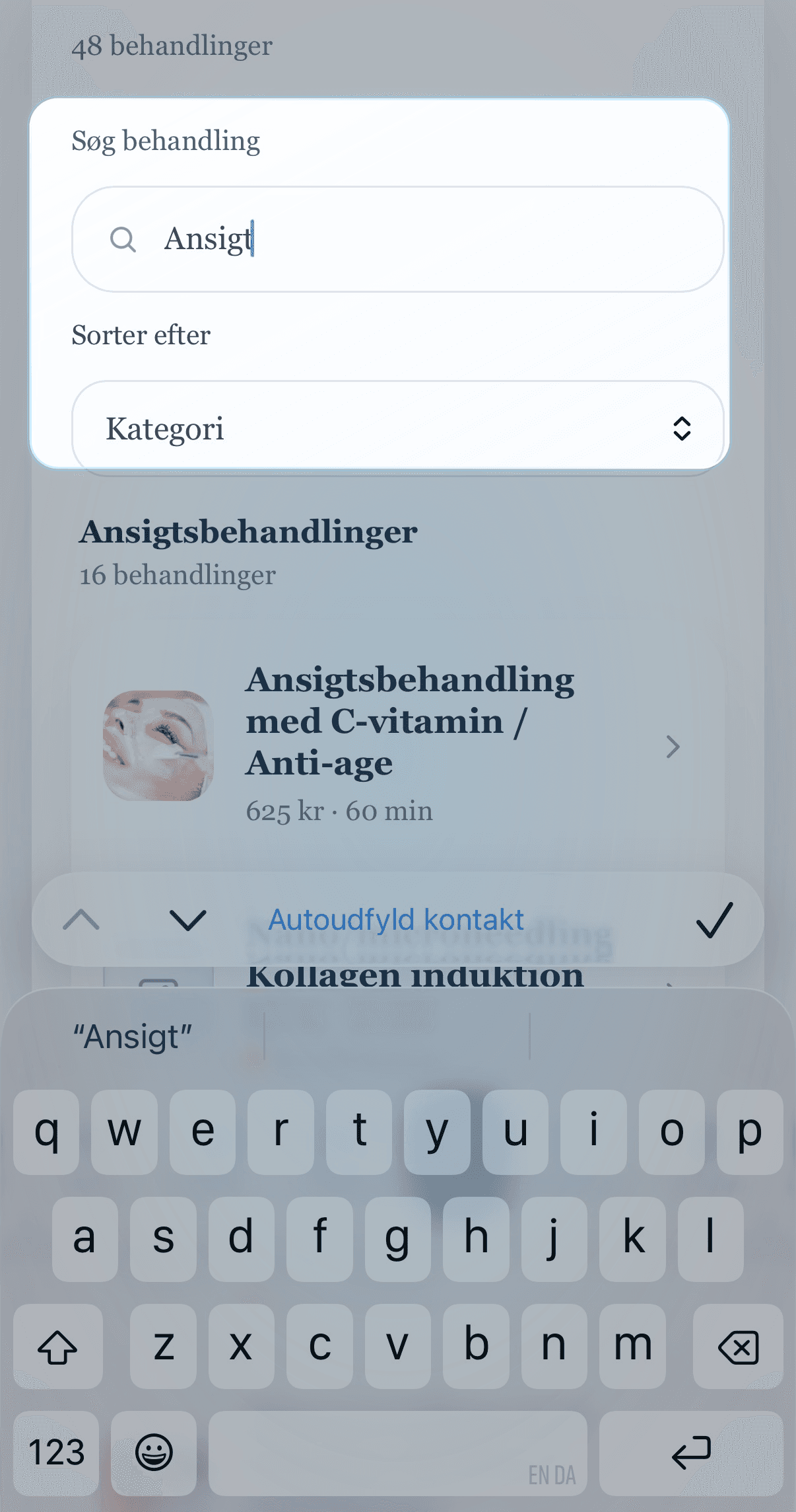 Mobil admin med søgning efter en behandling