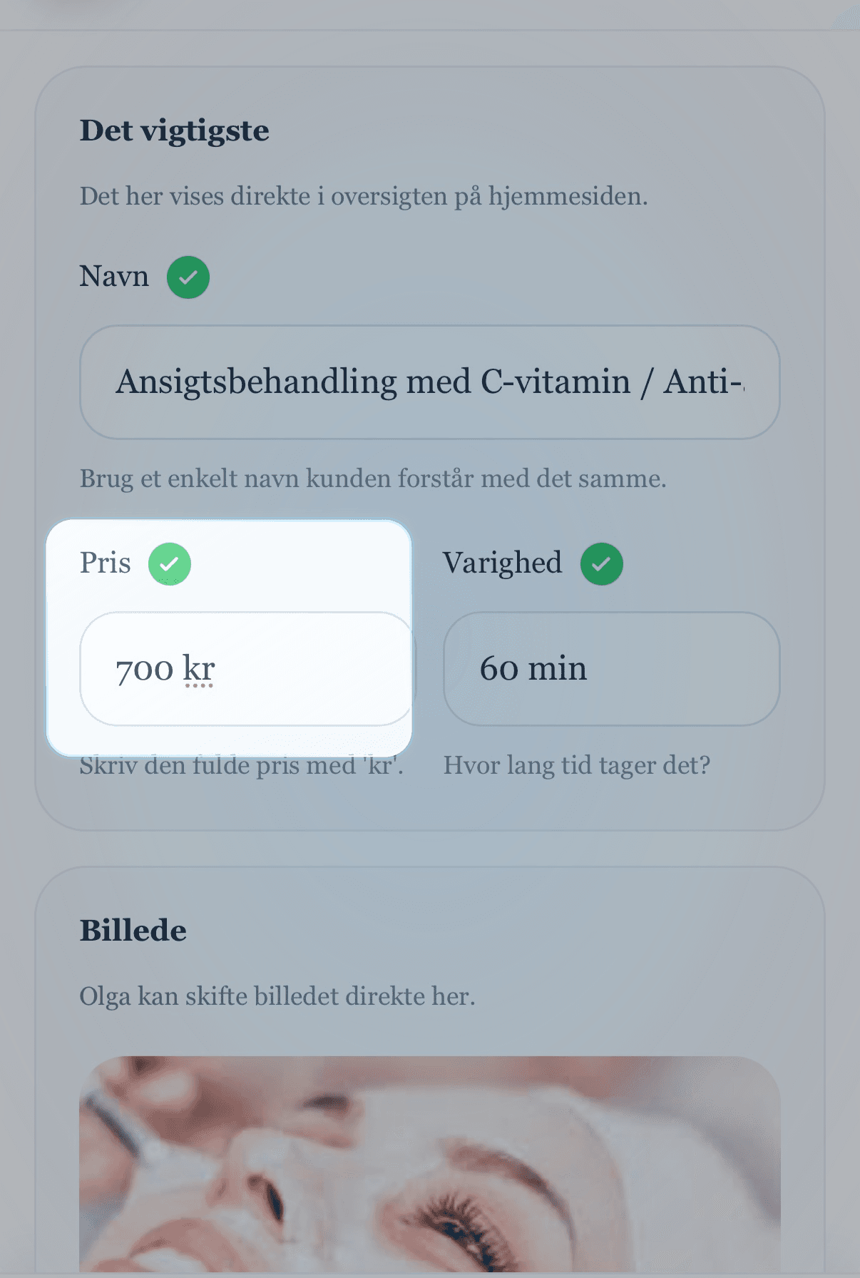 Mobil admin med fokus på redigering af pris